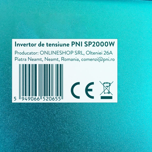 Invertor de tensiune PNI SP2000W cu sinusoida pura, intrare 12V DC, iesire 230V AC, putere 2000W