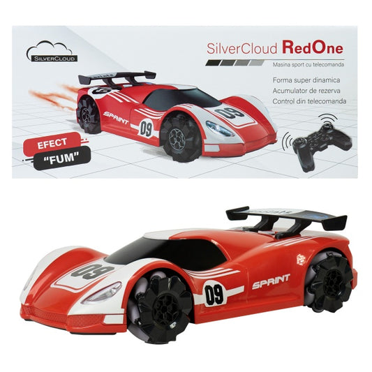 Jucarie masinuta sport Silvercloud RedOne cu telecomanda, cu efect "fum" si LED-uri, acumulator de rezerva 1500mAh, miscari omnidirectionale, rosu