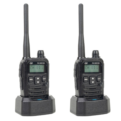 Kit 2 statii radio portabile PNI DMR R45, digital si analogic, 446MHz, 16 canale digitale si 99 canale analogice, functie inregistrare voce, baterie Li-Ion 2000mAh