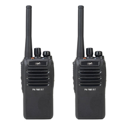 Kit 2 statii radio portabile PNI PMR R17 446MHz, 0.5W, 16 canale PMR si tonuri 50 CTCSS si 104 DCS, programabila, Li-Ion 2200 mAh, IP68