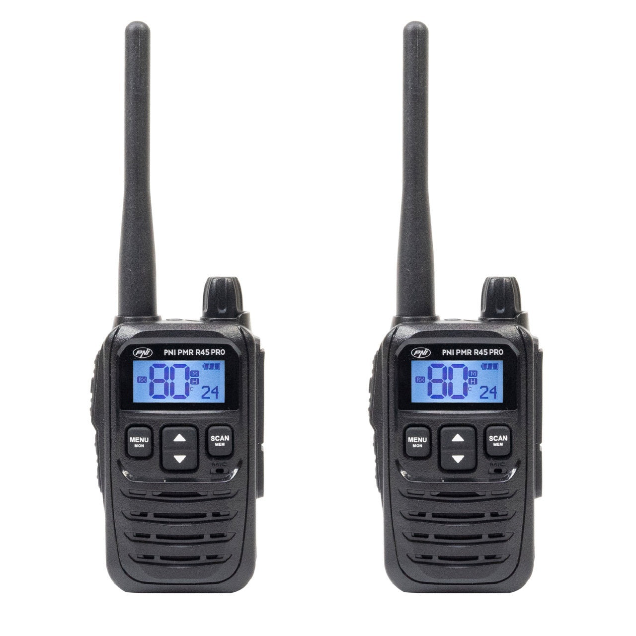 Kit 2 statii radio portabile PNI PMR R45 PRO 446MHz, 0.5W, 99CH programabile, 16 PMR, VOX, TOT, BCL, Scan, Roger Beep