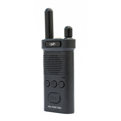 Kit 2 statii radio portabile PNI PMR R60 446MHz, 0.5W, 16 canale programabile, 16 PMR si tonuri 50 CTCSS si 104 DCS, Scan, blocare taste, SOS, Monitor, acumulator 1200mAh