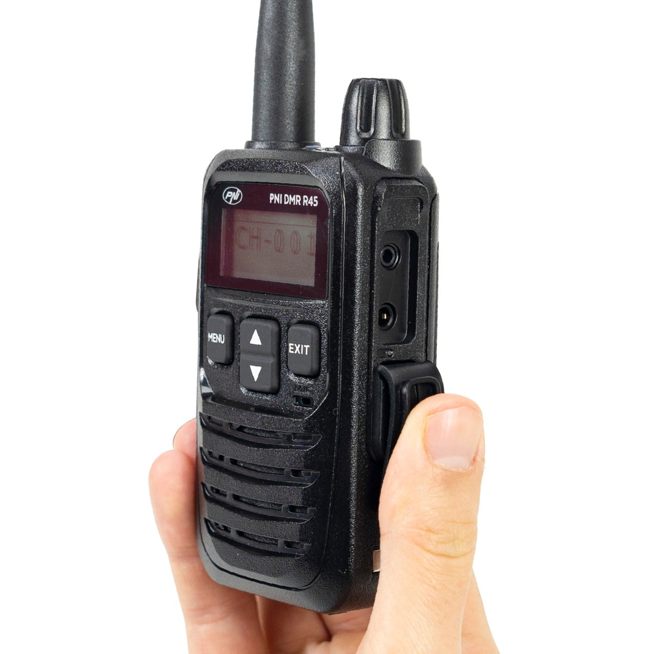 Kit 4 statii radio portabile PNI DMR R45, digital si analogic, 446MHz, 16 canale digitale si 99 canale analogice, functie inregistrare voce, baterie Li-Ion 2000mAh