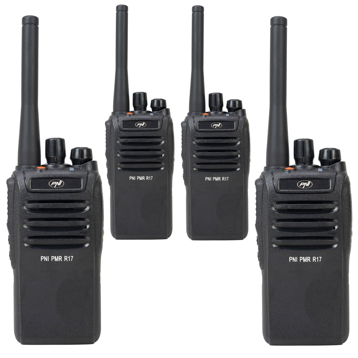 Kit 4 statii radio portabile PNI PMR R17 446MHz, 0.5W, 16 canale PMR si tonuri 50 CTCSS si 104 DCS, programabila, Li-Ion 2200 mAh, IP68