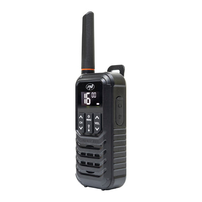 Kit 4 statii radio portabile PNI PMR R80 PRO 0.5W, 16 canale, Waterproof IP67, cu lanterna LED, buton SOS, VOX, USB-C