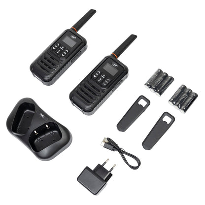 Kit 4 statii radio portabile PNI PMR R80 PRO 0.5W, 16 canale, Waterproof IP67, cu lanterna LED, buton SOS, VOX, USB-C