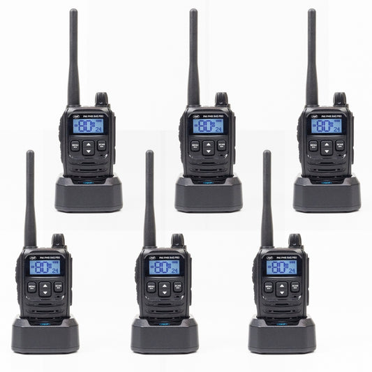 Kit 6 statii radio portabile PNI PMR R45 PRO 446MHz, 0.5W, 99 canale programabile, 16 PMR si tonuri 38 CTCSS si 104 DCS, Squelch 5 niveluri, VOX, TOT, BCL, Scan, Roger Beep