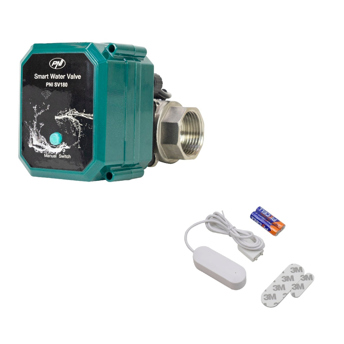 Kit anti-inundatie Valva inteligenta pentru apa PNI SV180 conectivitate Wi-Fi + Detector inundatie inteligent PNI Safe House HS530