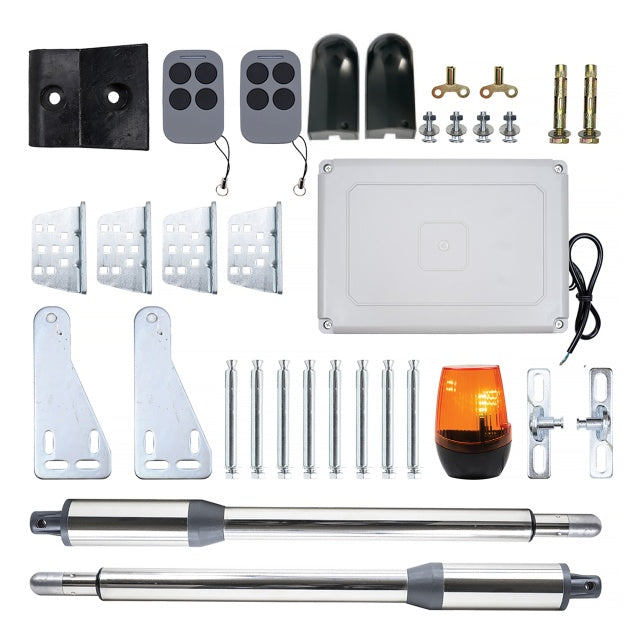 Kit automatizare porti batante PNI MAB300, cu 2 motoare 40W, telecomenzi si panou de control, fotocelule si lampa, lungime poarta 2 x 2.5m max, greutate poarta 200Kg