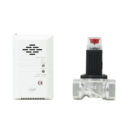 Kit PNI Safe House 400 senzor de gaz si electrovalva 3/4 inch, alarma sonora si luminoasa, 85dB, detecteaza gaze naturale, gaz metan (CH4)
