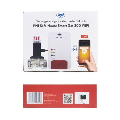 Kit senzor gaz inteligent si electrovalva PNI Safe House Smart Gas 300 WiFi cu alertare sonora, aplicatie de mobil Tuya Smart, integrare in scenarii si automatizari smart cu alte produse compatibile