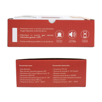 Kit senzor gaz inteligent si electrovalva PNI Safe House Smart Gas 300 WiFi cu alertare sonora, aplicatie de mobil Tuya Smart, integrare in scenarii si automatizari smart cu alte produse compatibile