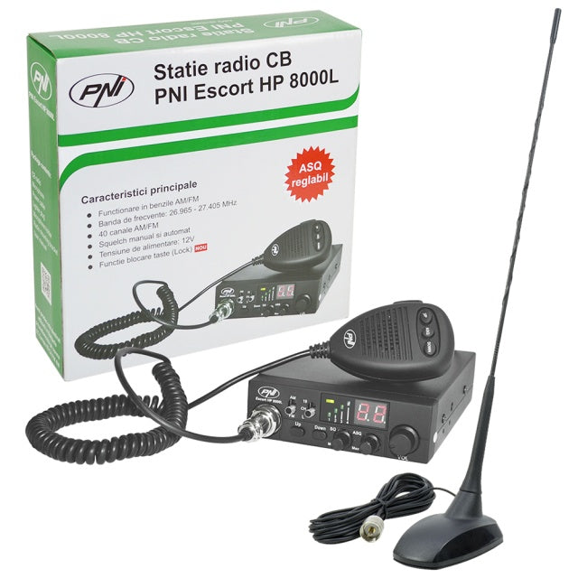 Kit Statie radio CB PNI ESCORT HP 8000L ASQ + Antena CB PNI Extra 48 cu magnet