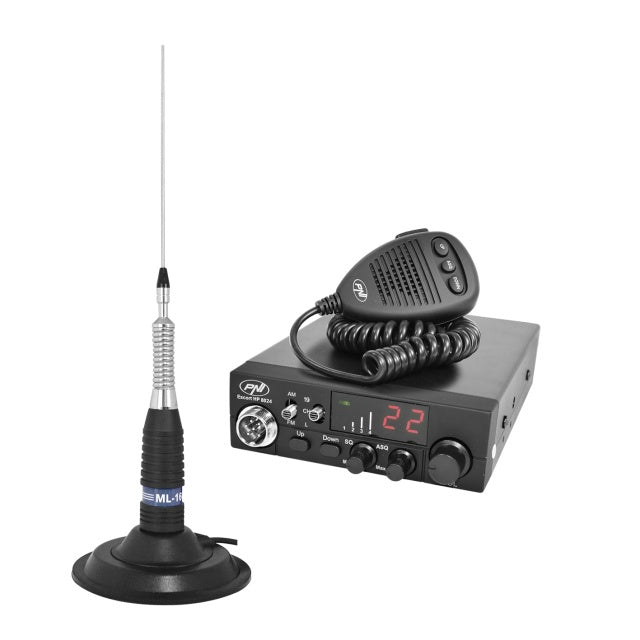 Kit Statie radio CB PNI ESCORT HP 8024 ASQ + Antena CB PNI ML160 cu magnet