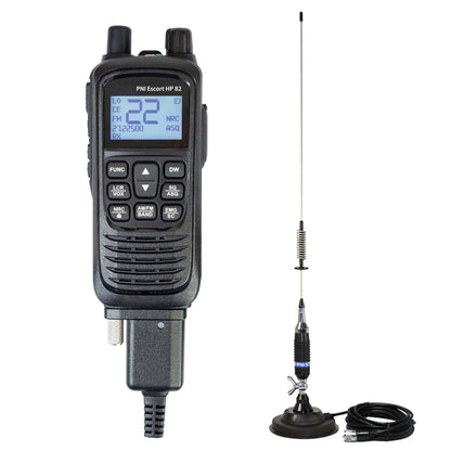 Kit Statie radio CB portabila PNI Escort HP 82, multi standard, 4W, 12V, AM-FM si antena CB PNI S75, 75cm, cu magnet inclus