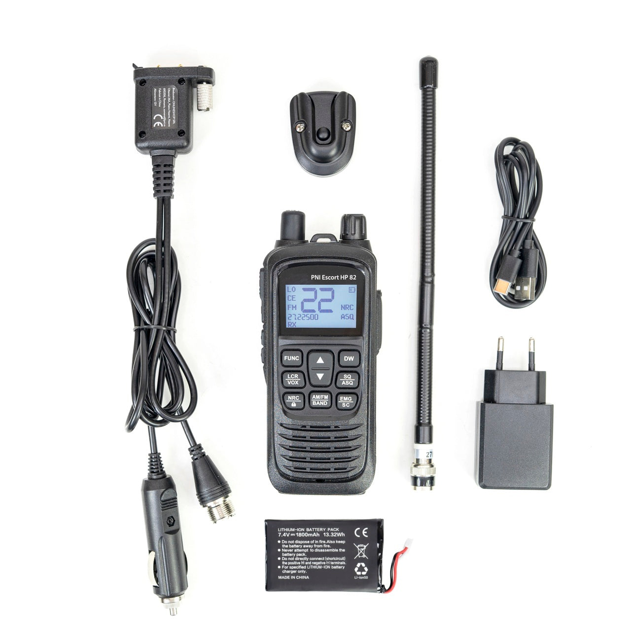 Kit Statie radio CB portabila PNI Escort HP 82, multi standard, 4W, 12V, AM-FM si antena CB PNI S75, 75cm, cu magnet inclus