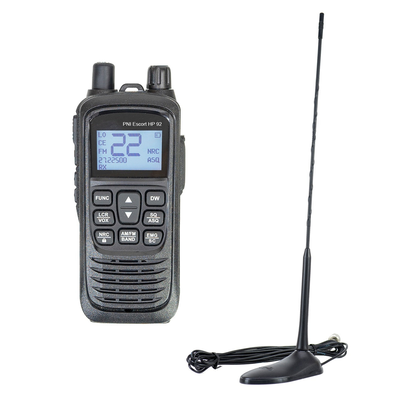 Kit Statie radio CB portabila PNI Escort HP 92 multi standard 4W, 12-24V AM-FM cu antena CB PNI Extra 45 cu magnet