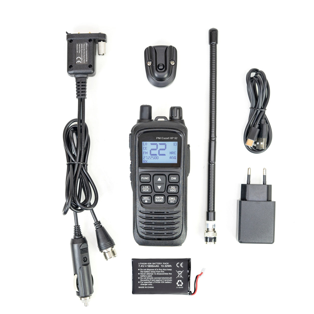 Kit Statie radio CB portabila PNI Escort HP 92 multi standard 4W, 12-24V AM-FM cu antena CB PNI Extra 45 cu magnet