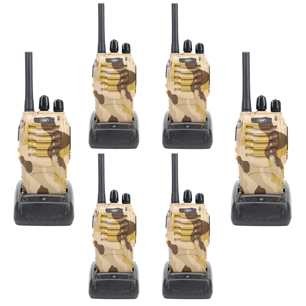 Kit Statii radio portabile PNI PMR R40 CAMO 0.5W, 16 canale, tonuri 50 CTCSS si 104 DCS, ASQ, TOT, monitor, set 6 bucati