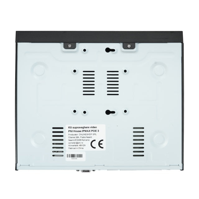 Kit supraveghere video PNI House IPMAX POE 3, NVR cu 4 porturi POE, ONVIF si 4 camere cu IP 3MP, de exterior, Power over Ethernet, detectie chip, detectie miscare, 4 cabluri, alimentator, mouse