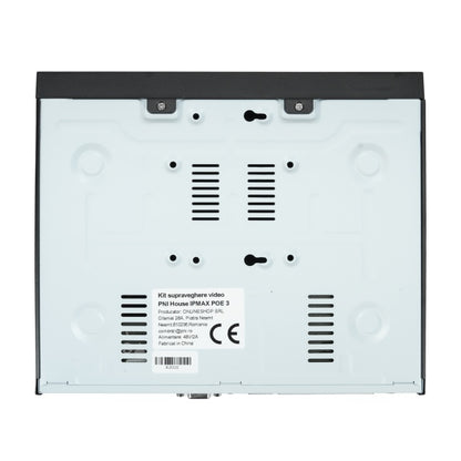Kit supraveghere video PNI House IPMAX POE 3, NVR cu 4 porturi POE, ONVIF si 4 camere cu IP 3MP, de exterior, Power over Ethernet, detectie chip, detectie miscare, 4 cabluri, alimentator, mouse