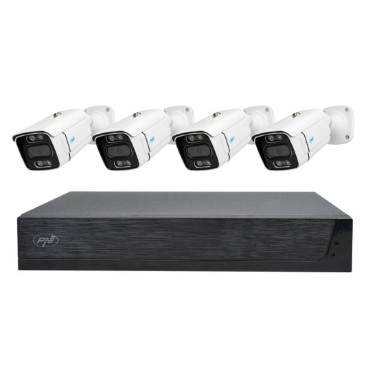 Kit supraveghere video PNI House IPMAX POE 3LR, NVR cu 4 porturi POE si 10 in retea, ONVIF si 4 camere cu IP 3MP, de exterior, Power over Ethernet, detectie chip, detectie miscare, 4 cabluri, alimenta