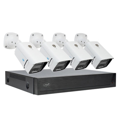 Kit supraveghere video PNI House IPMAX POE 3LR, NVR cu 4 porturi POE si 10 in retea, ONVIF si 4 camere cu IP 3MP, de exterior, Power over Ethernet, detectie chip, detectie miscare, 4 cabluri, alimenta