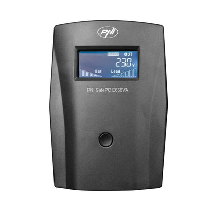 Kit UPS PNI SafePC E650VA, putere 390W, 1.8A, iesire 2 x 230V, ecran LCD acumulator 7.2A inclus + Cadou Sticky Pad Blue