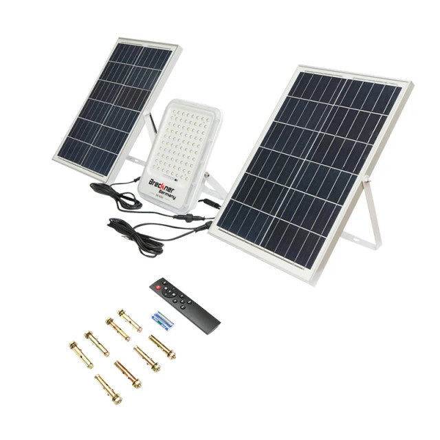 Lampa LED cu panouri solare 50W proiector 150W telecomanda, baterie 3,2V/40Ah