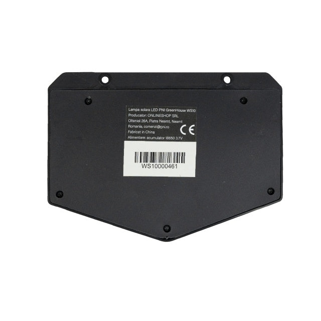 Lampa solara LED PNI GreenHouse WS10, 100 LED-uri, 600 lm, unghi PIR 120 grade, acumulator 1800 mAh, montaj pe perete