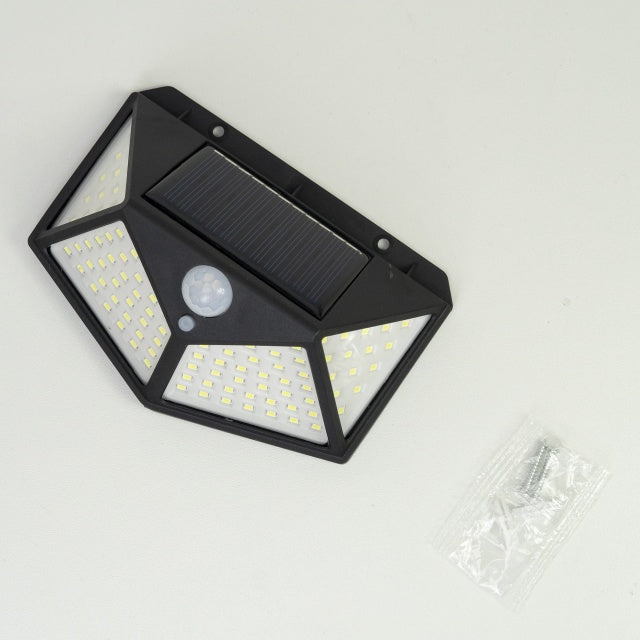 Lampa solara LED PNI GreenHouse WS10, 100 LED-uri, 600 lm, unghi PIR 120 grade, acumulator 1800 mAh, montaj pe perete