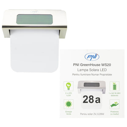 Lampa solara LED PNI GreenHouse WS20 pentru iluminare numar proprietate, montaj pe perete