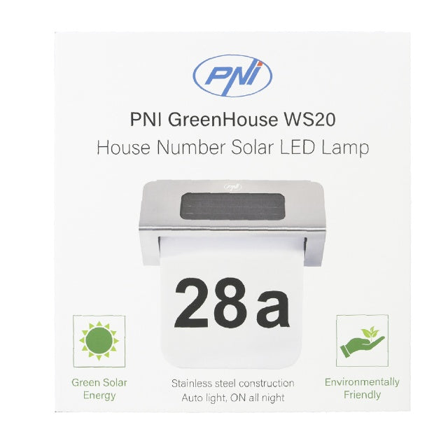 Lampa solara LED PNI GreenHouse WS20 pentru iluminare numar proprietate, montaj pe perete