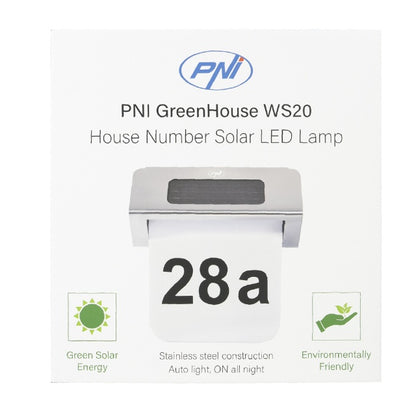 Lampa solara LED PNI GreenHouse WS20 pentru iluminare numar proprietate, montaj pe perete