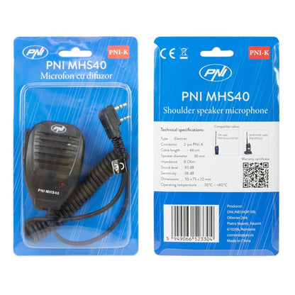 Microfon cu difuzor PNI MHS40 cu 2 pini tip PNI-K, compatibil cu statii PMR, VHF/UHF