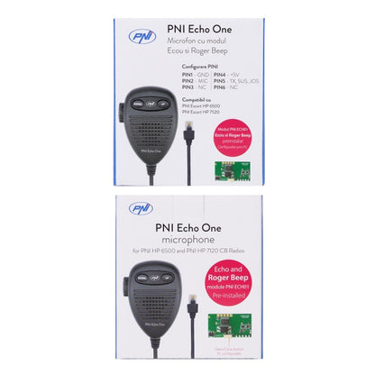 Microfon PNI Echo One pentru PNI HP 6500 si PNI HP 7120 cu modul de ecou ajustabil si roger beep programabil compatibil cu orice model de statie radio.