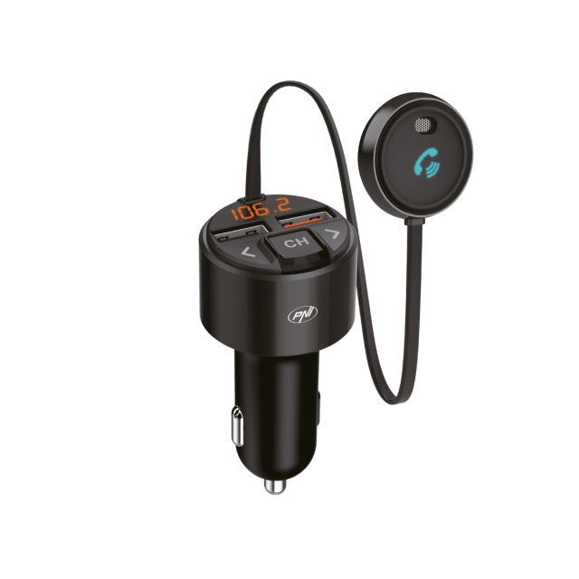 Modulator FM PNI Valentine V880 cu microfon, Bluetooth 5.0, MP3 player, transmitator FM, port USB dual, incarcare rapida dispozitive mobile prin QC3.0, compatibil cu Siri si Google Assistant