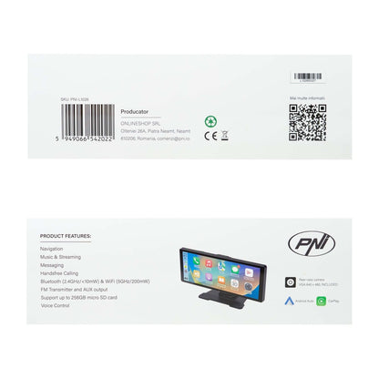 Monitor auto PNI L1026 10.26 inch, wireless Carplay, navigatie, muzica, handsfree, bluetooth, FM transmitter