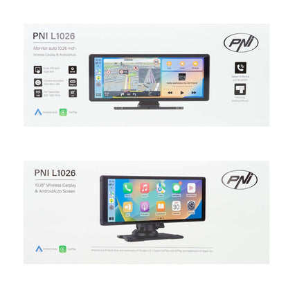 Monitor auto PNI L1026 10.26 inch, wireless Carplay, navigatie, muzica, handsfree, bluetooth, FM transmitter
