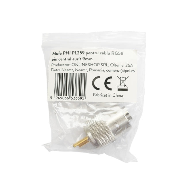 Mufa PNI PL259 pentru cablu RG58 pin central aurit 9 mm
