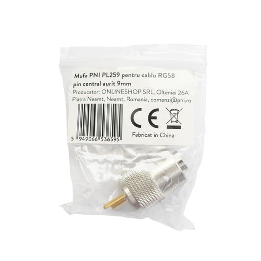 Mufa PNI PL259 pentru cablu RG58 pin central aurit 9 mm