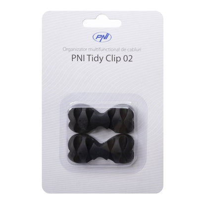 Organizator multifunctional cabluri PNI Tidy Clip 02, silicon flexibil, autoadeziv, pentru 8 cabluri 4x2 cu diametru de 6 mm, negru, set 2 bucati