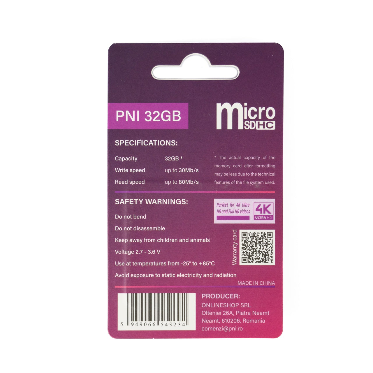 Pachet 2 bucati Card de memorie MicroSD PNI 32GB Clasa 10, 80 Mb/s, V30 cu adaptoare SD incluse