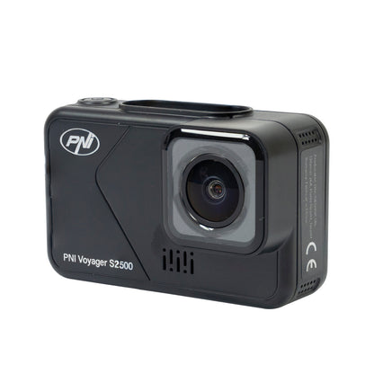 Pachet Camera auto DVR PNI Voyager S2500, WiFi, 4K UHD, ecran 2 inch si card de memorie microSD 128GB inclus
