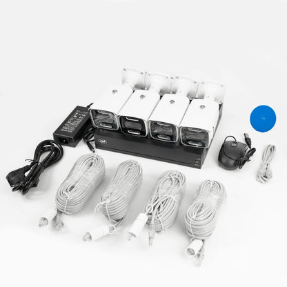 Pachet Kit supraveghere video PNI House IPMAX POE 3, NVR cu 4 porturi POE, ONVIF si 4 camere cu IP 3MP, de exterior, Power over Ethernet, detectie chip, detectie miscare, 4 cabluri, alimentator, mouse