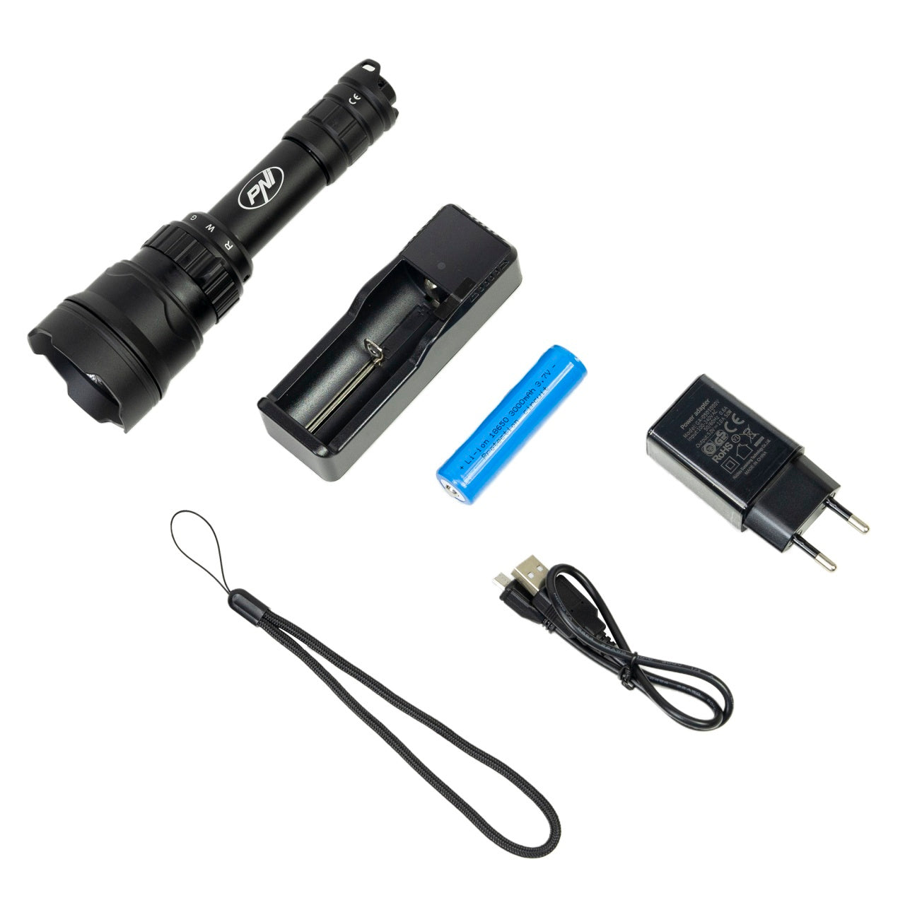 Pachet Lanterna PNI Adventure F300 cu LED in 3 culori, alb, rosu, verde, max. 10W, IPX6 + Sticky Pad Drapel