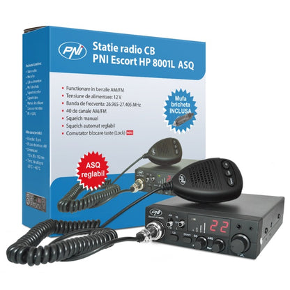 Pachet statie radio CB PNI ESCORT HP 8001L ASQ + Antena CB PNI S75 cu magnet