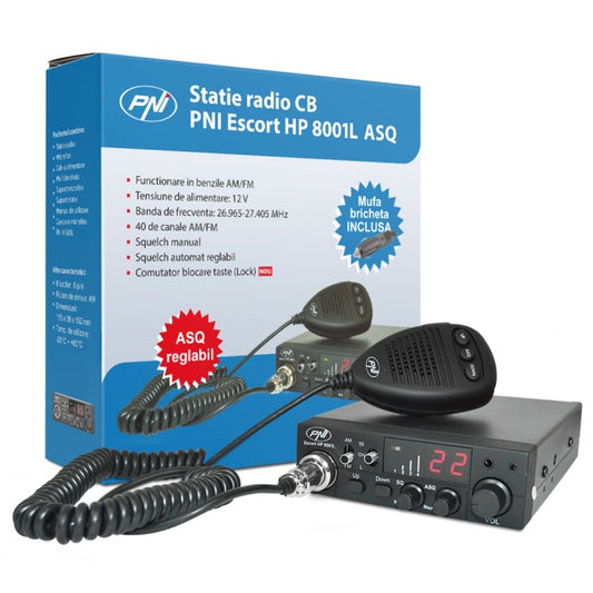 Pachet statie radio CB PNI ESCORT HP 8001L ASQ + Antena CB PNI S75 cu magnet