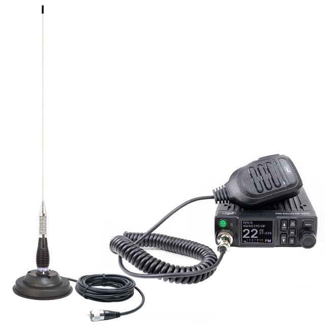 Pachet Statie radio CB PNI Escort HP 8900 ASQ, 12-24V + Antena CB PNI ML100 cu baza magnetica, alimentare 12V/24V, RF Gain, Roger Beep, CTCSS-DCS, Dual Watch