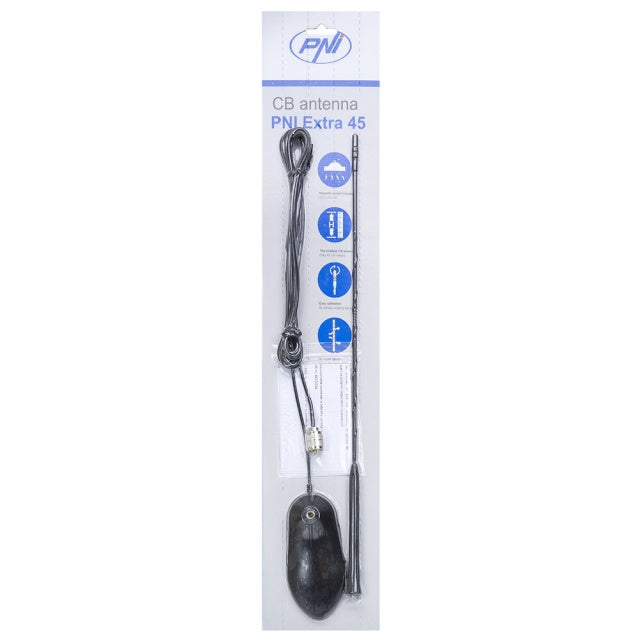 Pachet Statie radio CB PNI Escort HP 8900 ASQ, 12-24V + Antena CB PNI Extra 45 cu baza magnetica, alimentare 12V/24V, RF Gain, Roger Beep, CTCSS-DCS, Dual Watch